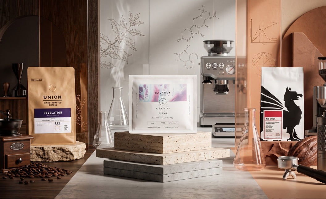 Balance Coffee with Union and Square Mile in an elegant coffee lab scene.