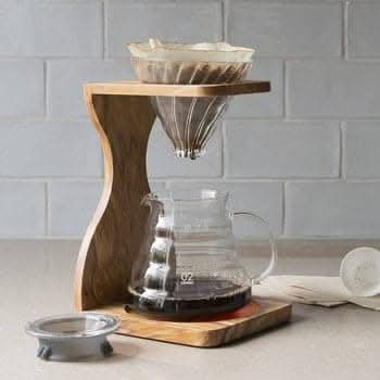 Hario V60 Olive Wood Stand Set Size 02 - Balance Coffee